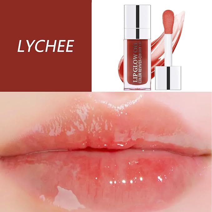 Plumping Lip Oil, Hydrating Lip Gloss Tinted Lip Balm Transparent Lip Care, Big Brush Head Glitter Shine, Long Lasting Nourishing Non-sticky Fresh Texture
