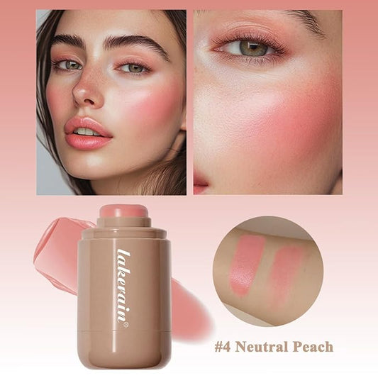 Cream Blush stick, Natural-Looking Matte Finish Makeup Blush stick, Hydrating Long Lasting Lightweight Blendable Blush for cheeks (#4 Neutal Peach, 1 PC)