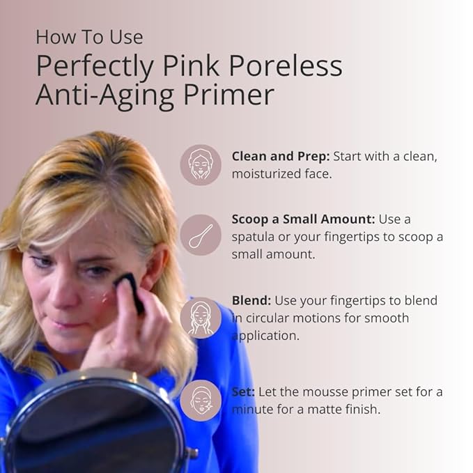 Perfectly Pink Poreless Primer Face Makeup Primer, Pore Perfecting, Skin Smoothing, Mattifying, Line Smoothing, Long Lasting, Skin Blurring, Use before or after foundation, powder, All skin types
