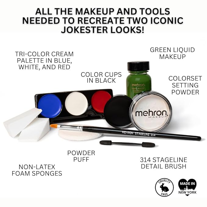 Mehron Makeup Premium Character Kits| Makeup Kits for Halloween & Cosplay| Made in the USA | Complete Kit | Includes all Tools & Instructions on How to Create the Look | (Evil Jokester)