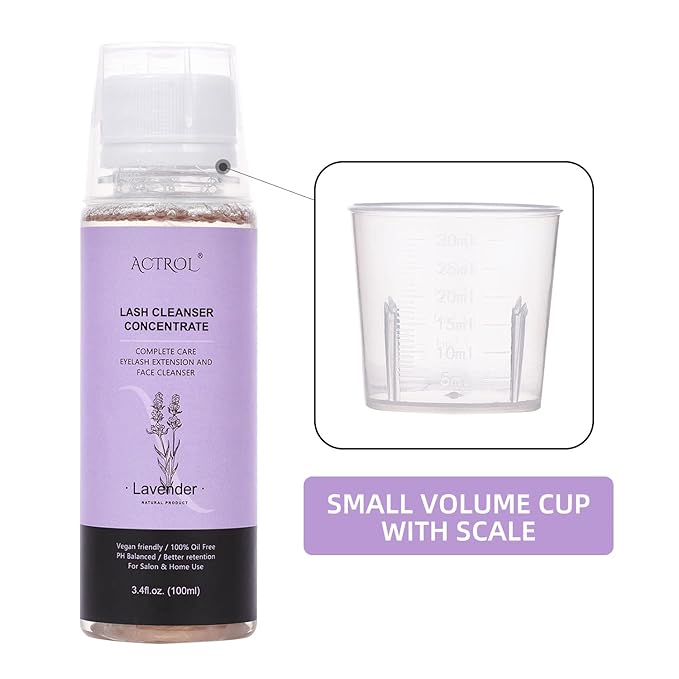 Eyelash Shampoo Concentrate 100ml Lash Extensions Cleanser Concentrate Lavender Foaming Shampoo Paraben & Sulfate Free Wash for Extensions Lashes with Salon Home Care-Makes 60ml Bottles