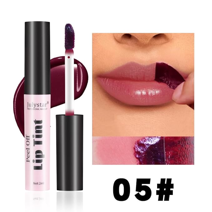 2 Colors Peel Off Lip Stain, Long Lasting Waterproof Matte Lip Tint, Non-Stick Cup Tattoo Lip Gloss, Natural Nude Lip Makeup, Magic Tinted Lip Stain (05#+06#, 2pcs/set)