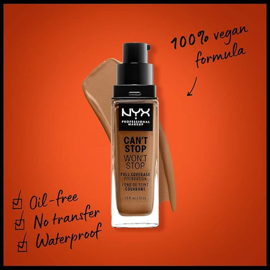 NYX PROFESSIONAL MAKEUP Can't Stop Won't Stop Foundation, 24h Full Coverage Matte Finish - Honey