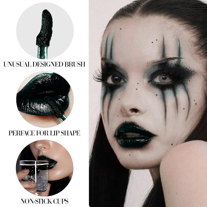 Dark Green Vampy Lip Gloss - Long-Lasting, Non-Sticky & Moisturizing | High Pigmented, Waterproof Glossy Finish for Gothic, Halloween, Vampire & Party Makeup | Vegan