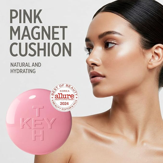 PINK MAGNET CUSHION #02 LIGHT BEIGE (15G, 0.52 OZ.) / Magnetic Adherence, Dewy Radiance, 78% moisture essence, Glow Film Complex, Skin Film Polymer