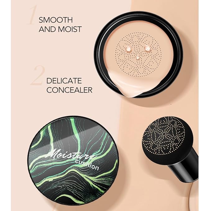 Air Cushion CC Cream Mushroom Head Foundation,BB Cream Makeup Foundation,Moisturizing Concealer,Long Lasting Full Coverage Waterproof,Even Skin Tone for All Skin Types (3# Dark Brown, 20g)