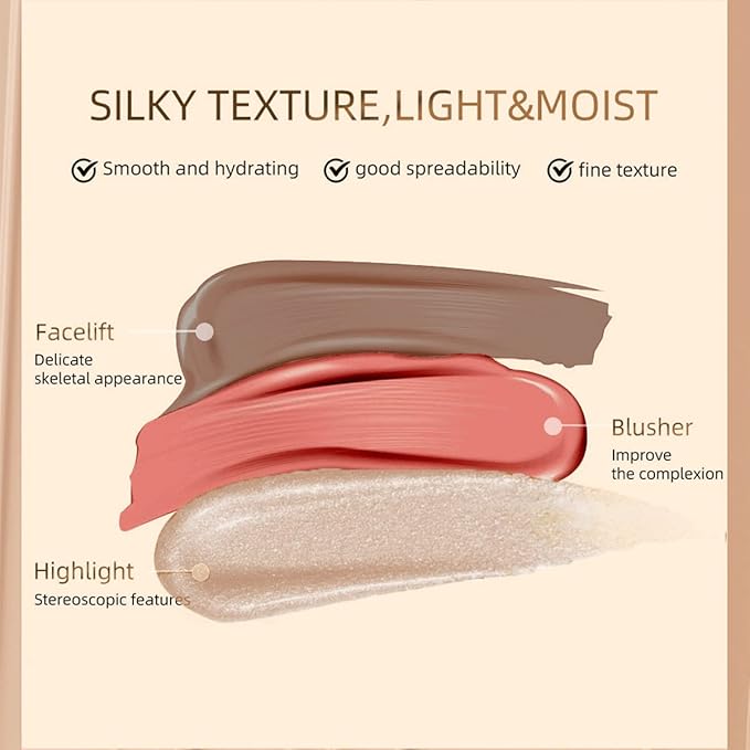 Blush Beauty Wand Highlighter 2 Pack, Matte Liquid Face Blush & Highlighter with Cushion Applicator, Natural Silky Smooth Creamy Stick Attached Easy to Blend, Long Lasting & Natural Finish Makeup Stick (03# Cherry Blush & 04# Highlight)