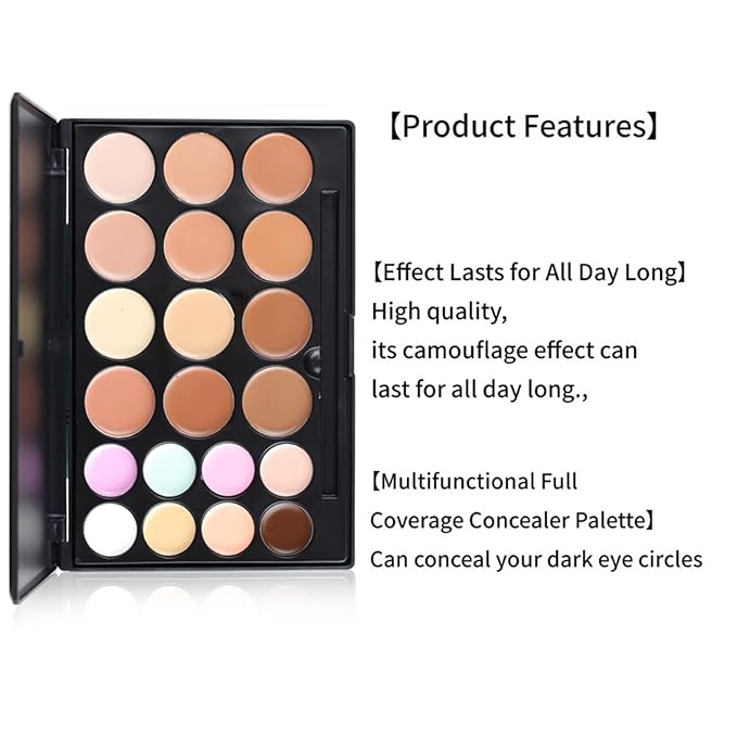 Pure Vie 20 Colors Hydrating Full Coverage Correcting Concealer Palette Camouflage Makeup Contour Kit for Conceals Corrects Dark Circles Acne + 11 Pcs Foundation Powder Concealer Eyeshadows Brushes