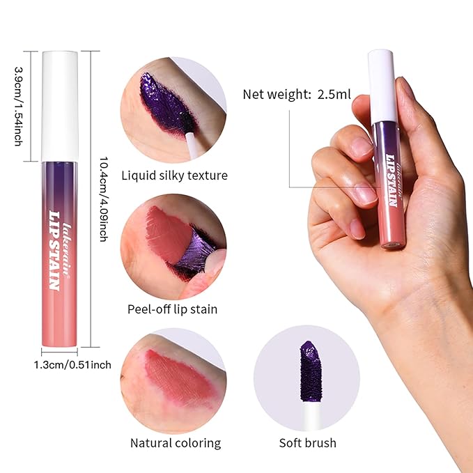 3 Colors Peel off Lip Stain Tattoo, Peel off Lipstick Lip Liner Tattoo Matte Finish Lip Stain, Colors Change Lip Gloss Long Lasting Waterproof Plump Lip Makeup Gift for Women