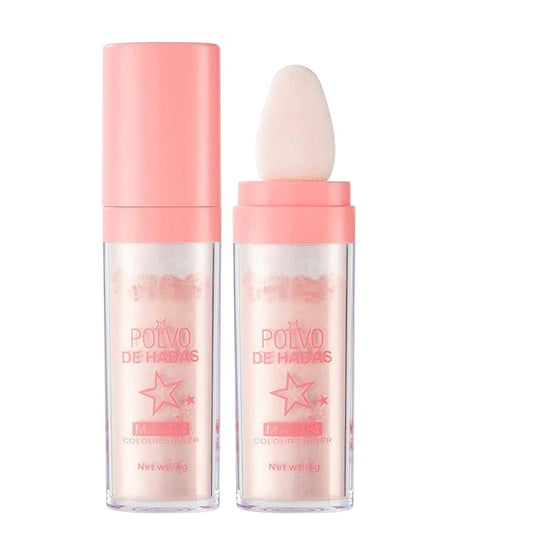 AKARY Body Glitter, Fairy Polvo De Hadas Shimmer Face Highlighter Powder & Blush Stick, Instant Glow Luminizer Duo, Glitter Face Hair High Gloss, Sparkle Smudge-Proof Highlighter Stick Party Makeup (#02 Fairy Pink)