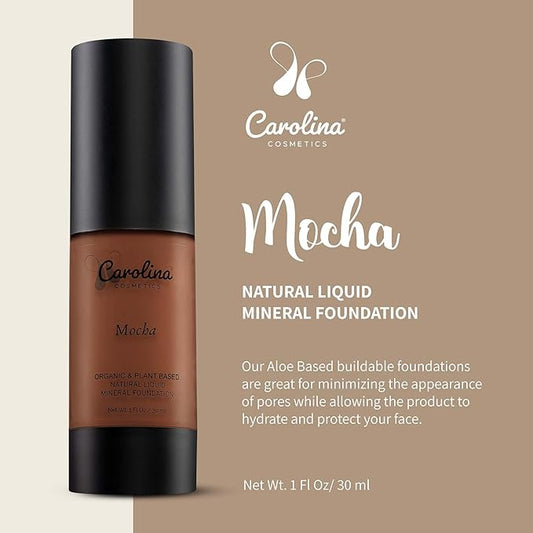 Plant-Based Foundation in Mocha Shade - Hydrating, Pore-Minimizing & Buildable Coverage - Vegan, Non-GMO, Gluten-Free, Paraben-Free- Sun Protection - 1Fl Oz