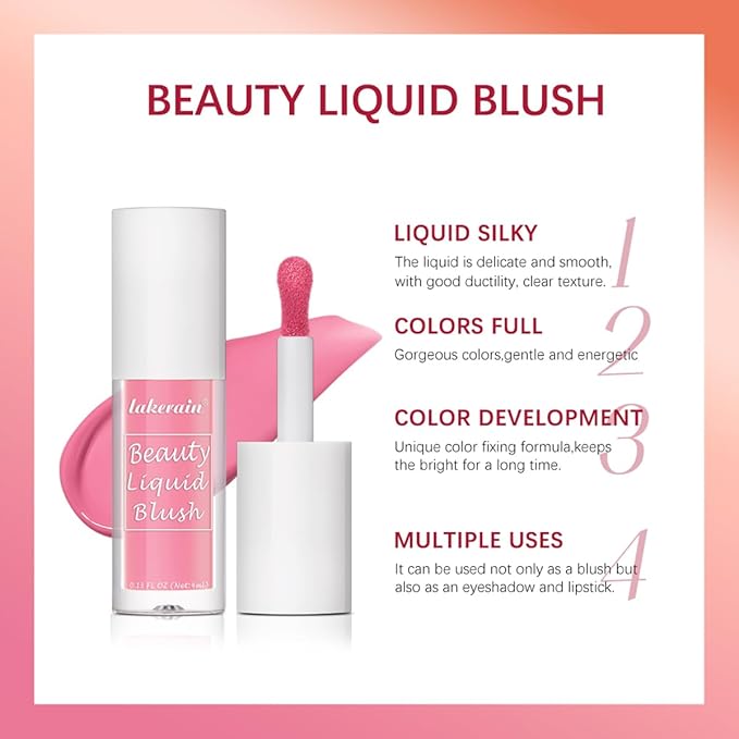 GECOMO Liquid Blush for Cheeks Makeup Face Blush, Weightless Cream Formula, Smudge Proof Long-Wearing Pigmented Blush, Natural Look Makeup Face Blushes, Shimmer Finish, Dainty - 07# Juicy peach