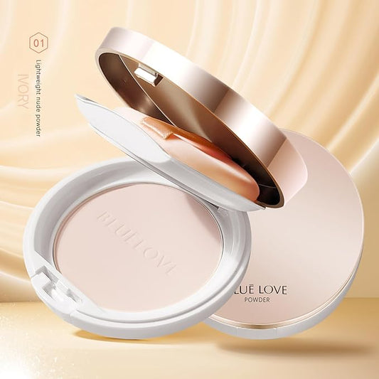BLUE LOVE Matte Pressed Powder Foundation - Lightweight, Longwear Oil-Free Compact for Shine Control & Flawless Medium to Full Coverage Finish (Ivory)