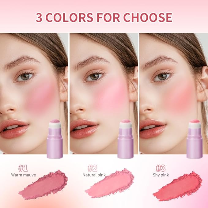 Soft Face Blush Stick, Matte Natural Long Lasting Blush for a Flawless Finish, Creamy Blendable Formula for All Skin Types, Everyday Wear Professional Quality Makeup (Shy pink, Large)