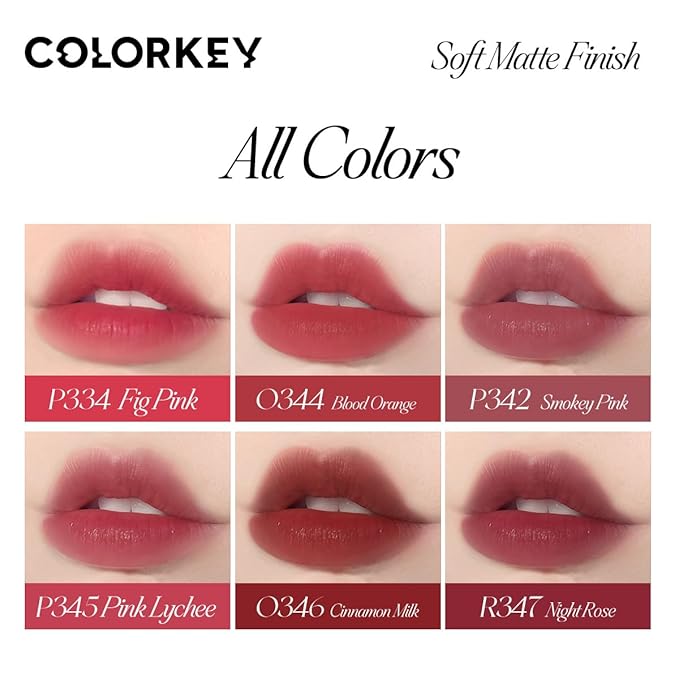 COLORKEY Soft Matte Water Lip Tint, Matte Finishs, Long-Lasting, Moist Fit Without Stickiness, Moisturized, Waterproof, Liquid Lipstick, Nude lip color (P334 Fig Pink)