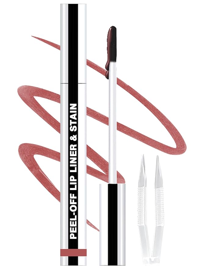 Lip Liner Stain Peel Off with Tweezer, Long Lasting Matte Lip Tattoo, Highly Pigmented Color Lip Tint Makeup, Waterproof, Transfer-proof Lipstain for Women, for All Skin Types 03 Rose Pink