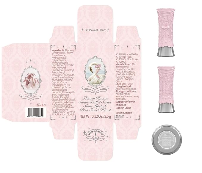 Flower Knows Swan Ballet Shine Lipstick,Hydrating Solid Lip Gloss,Moisturizing Nude peachy Tinted Lip Balm-Long Lasting Lip Gloss in Balm for Girls&Women,Vegan & Cruelty-Free(B03 Sweet Heart)