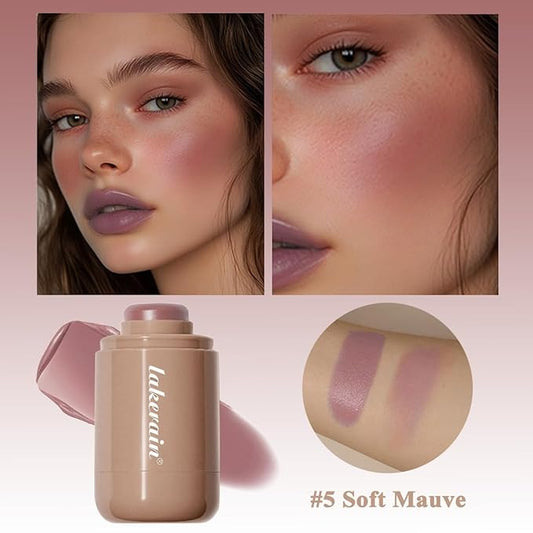 Cream Blush stick, Natural-Looking Matte Finish Makeup Blush stick, Hydrating Long Lasting Lightweight Blendable Blush for cheeks (#5 Soft Mauve, 1 PC)
