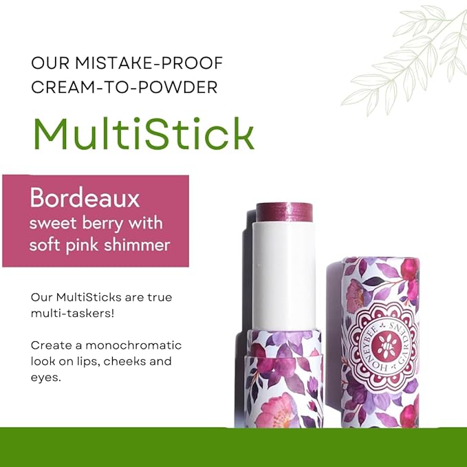 Honeybee Gardens Color Within Reach MultiStick, Bordeaux, Berry with Soft Shimmer, Multipurpose Makeup, Natural Glow, Easy Application, Vegan, Cruelty-Free, Net Wt. 0.2 oz