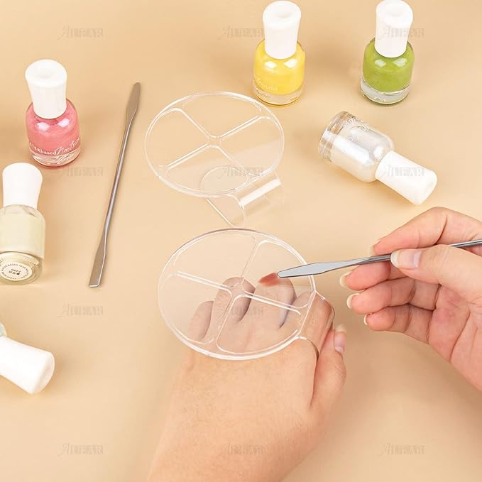 AUEAR, 2 Pack Hand Makeup Mixing Palette Handheld Clear Cosmetic Nail Art Manicure with Pieces Spatula for Foundation