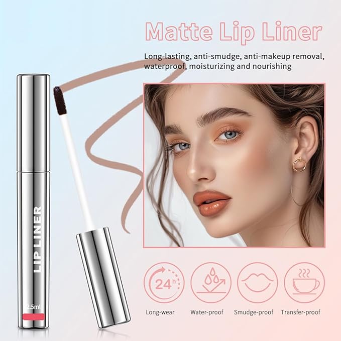 2PC Pipe-off lip liner stain,Nude Matte Tint,Non-Fading, Full Coverage,light brown/dark brown/burgundy long-lasting,line tattoo high-color Tint,Smudge-Proof,Waterproof(#1 Rose Pink+#2 Neutral Mauve)