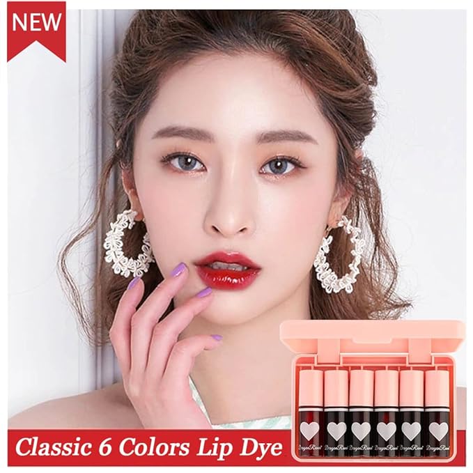 6 Colors Lip Tint Stain Set, Charm Kiss Korean Lip Gloss Plumping Mini Liquid Lipstick, Multi-use Lip and Cheek Tint, Long lasting Non-Stick Cup Waterproof, High Pigment, Vivid Color, Lip Tint Makeup