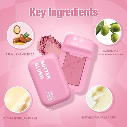 Silky Butter Blush Cream, Face Powder Blush for Long-lasting, High Color Rendering and Waterproof Makeup with Sweet Buttery Scent, Up to 12h Wear (1, Feeling Butter, Large)