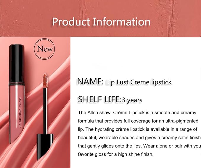 Kayswnag 12 Color Cream Texture Waterproof Lipstick, Lip Gloss Lip Lust Creme Lipgloss Liquid Lipstick,Waterproof Long Lasting Velvet Lip Gloss (12#)