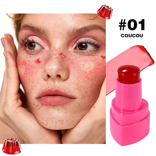 5 Colors Hydrating Lip & Cheek Tint, Long-Lasting Jelly Blush Stick with Cooling Effect, Watercolor-Like Finish (# 01)