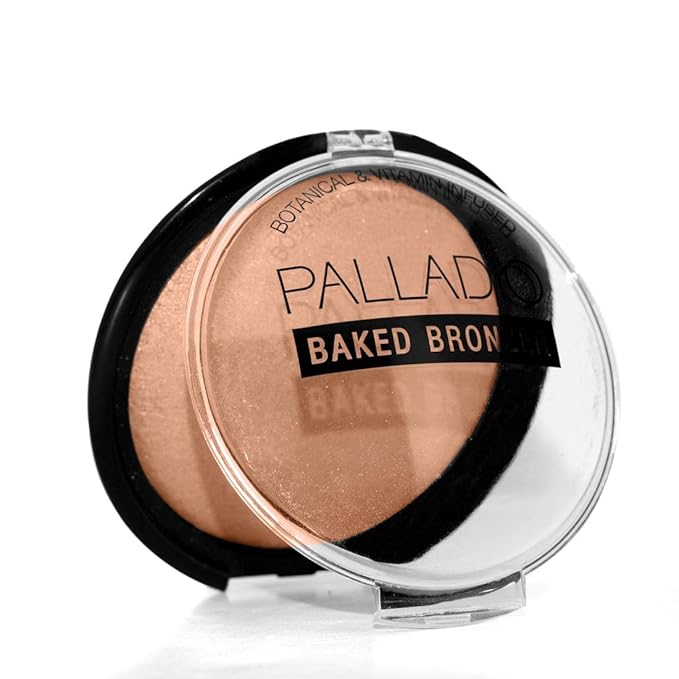 Palladio Baked Bronzer, Highly Pigmented and Easy to Blend, Shimmery Bronzed Glow, Use Dry or Wet, Lasts all day long, Provides Rich Tanning Color Finish, Powder Compact, Pacific Tan