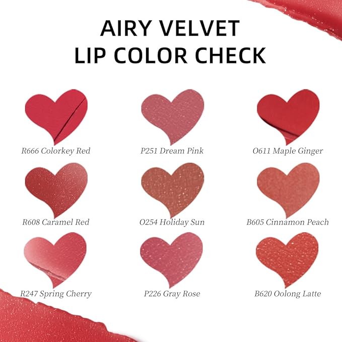 COLORKEY Airy Velvet Lip Tint, Matte Finishs, Longwear Rich Lip Colors, non-sticky, Creamy Soft Texture, Waterproof Lip Stain, Matte hydration, non-drying. Velvety finish (B605 Cinnamon Peach, 3g)