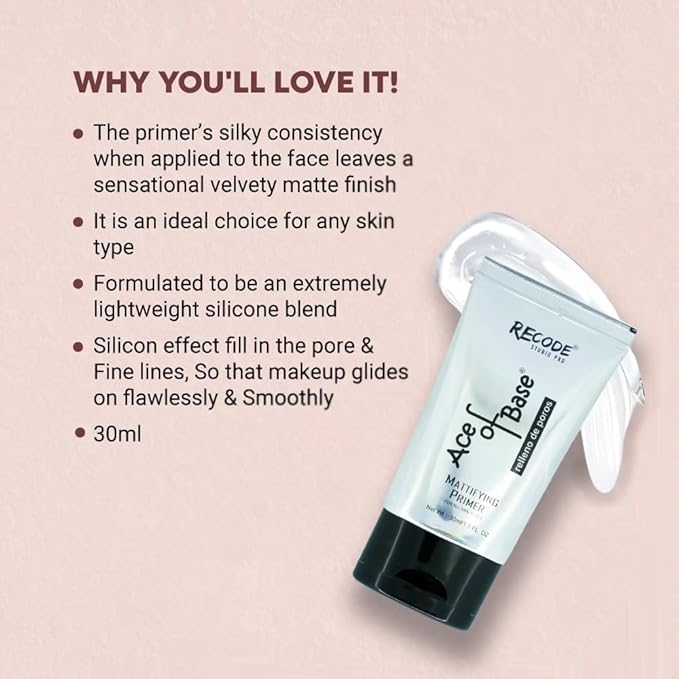 Makeup Ace of Base Primer for Oily & Dry Skin, Lightweight & Silky Smooth, Face Primer for Women & Girls, All Skin Types, 30ml