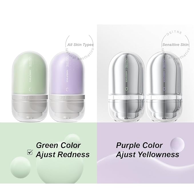 1PC Color Correcting Makeup Base, Color Change Makeup Foundation Primer, Multi Protective Isolating Cream Purple Green Makeup Base, Makeup CC Cream (Green Senstive Skin, 32g)
