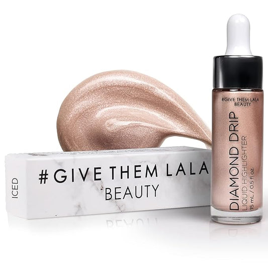 Diamond Drip Liquid Highlighter By Give Them Lala- Highly Pigmented Shimmer Highlighter For Face & Chest- Illuminator Drops For Diamond Sparkle- Glow Drops For Dewy Foundation, Cruelty-Free - (Iced)