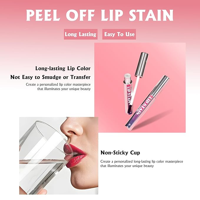 Peel Off Lip Stain 3 Colors, Long Lasting Matte Lip Liner Set Waterproof Transfer Proof Lip Tint Stain Peel Off Non-Stick Cup Nude Lip Pencil Color Highly Pigmented Lip Gloss Makeup for Women