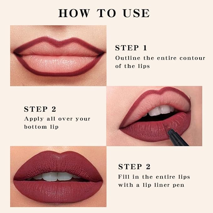 Kaely 3Pcs Pink Rose Pink Nude Longwear Liquid Lip Liner Waterproof, 24 Hour Long Lasting Lip Liner Stain Marker Pen, 2-in-1 Matte Semi Permanent Lipliner & Lipstick, 02+04+05