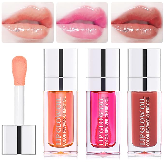 3 Set Lip Oil Hydrating Tinted Lip Balm, Plump Lip Gloss Lip Care Transparent Toot Lip Oil Tinted, Nourishing Repairing Lightening Lip Lines Lip Care Products