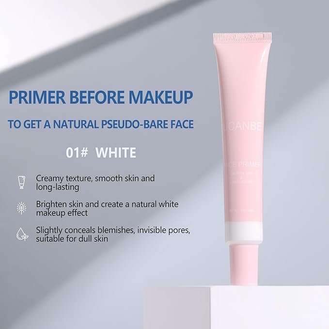 UCANBE Brightening Face Primer: Smooth Lightweight Skin Primer - Facial Makeup Long-lasting Prime - Fills in Pores & Fine Lines(White,1.06 Oz)