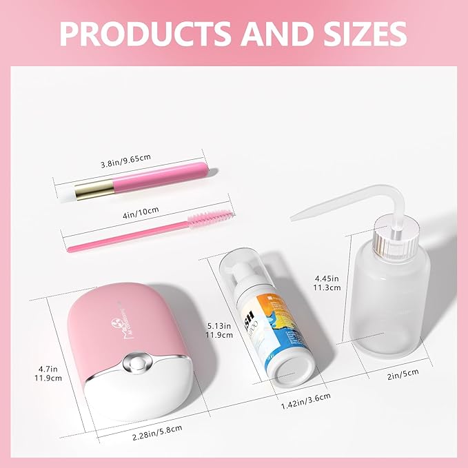Lash Cleaning Kit - 60ML Lash Shampoo with Lash Fan Cleaning Brush Rinse Bottle and 50 Pcs Mascara Brush, Rich Foam Lash Wash for Eyelash Extension Home Use(Pink)