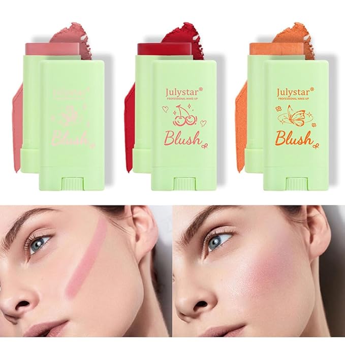 Cream Blush Stick for Cheek Tint Soft Dewy Moisturizer Face Blush Makeup Stick Blendable Color For Eyes, Lips & Cheeks (Red)