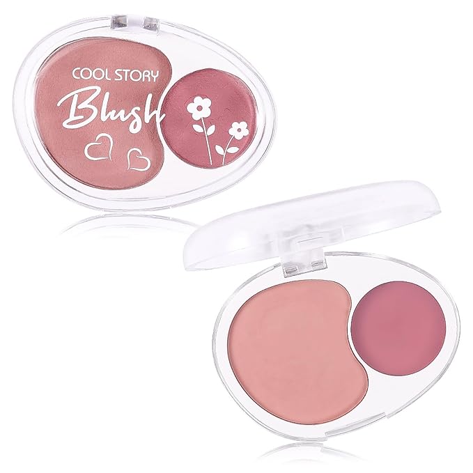 Dual-Tone Face Blush Palette for Cheeks - Waterproof, Long-Lasting, Satin Finish, Creamy Texture, Sculpting, All Skin Tones, Squalane, Highlighting, for Home, Travel, Makeup 2 Tone Tint 1#