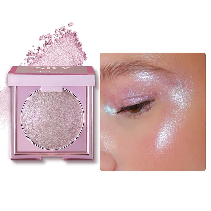 MAEPEOR Face Highlighter Palette 8 Colors Shimmer Glitter Pearl Highlighter Powder Sparkly Diamond Highlighting Palette for Face Cheek (02 Gilt Purple)