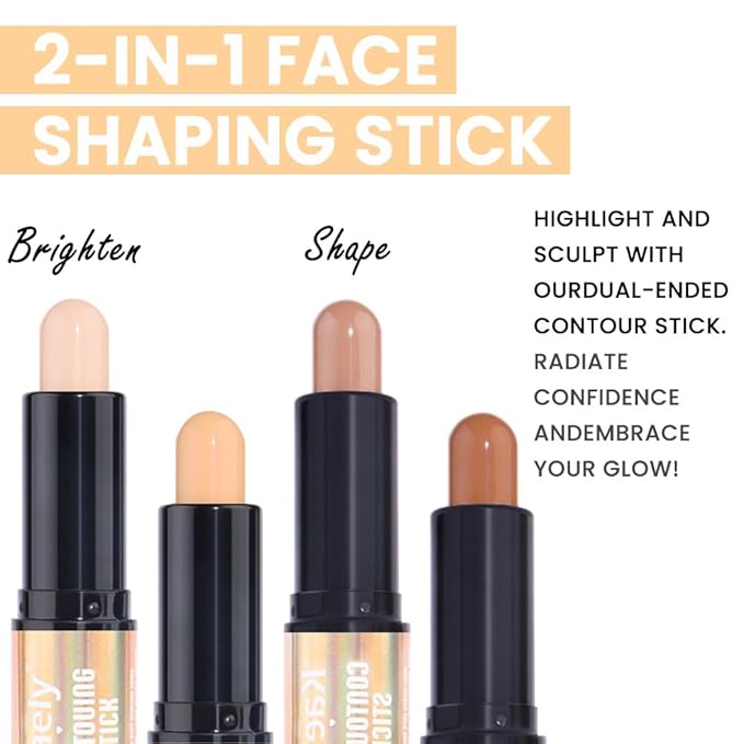 Kaely 2Pcs Cream Bronzer Highlighter Stick,Face Shaping Contouring Sticks,Cheek Contour Palette Kit for Beginners,maquillaje contorno en crema Bronzing Concealer Stick,Brightens & Shades Makeup,15+16