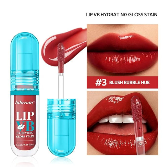 LIP VB Hydrating Gloss Stain – Lip Tint Gloss with 12HR Hydration Long-Lasting Moisture & Shine, Smooth Lip Stain with Glossy Finish, Non-Sticky, Rich Color for All Skin Tones (#3 BLUSH BUBBLE HUE, 1)