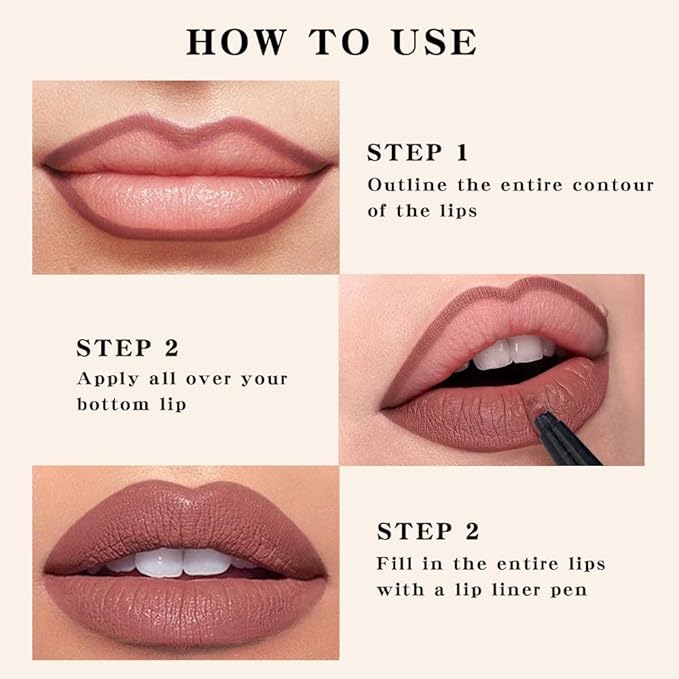 Kaely 2Pcs Mocha Nude Longwear Liquid Lip Liner Waterproof, 24 Hour Long Lasting Lip Liner Stain Marker Pen, 2-in-1 Matte Semi Permanent Lipliner & Lipstick, Vegan & Cruelty-Free, 03+05