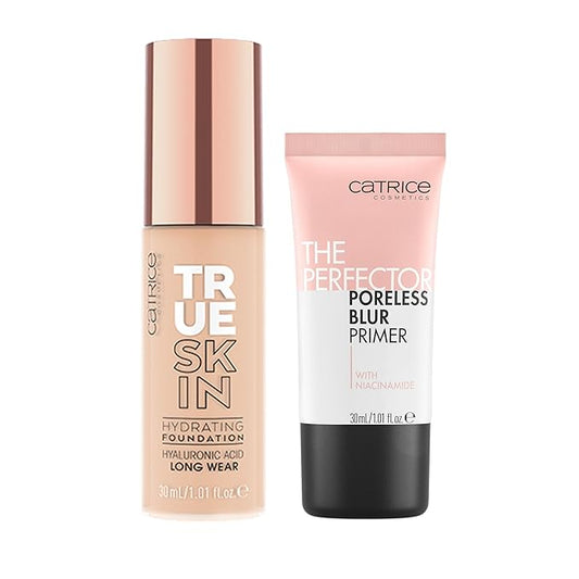 Catrice | True Skin Foundation 07 & The Perfector Poreless Blur Primer Bundle | Full Coverage Makeup | Vegan & Cruelty Free