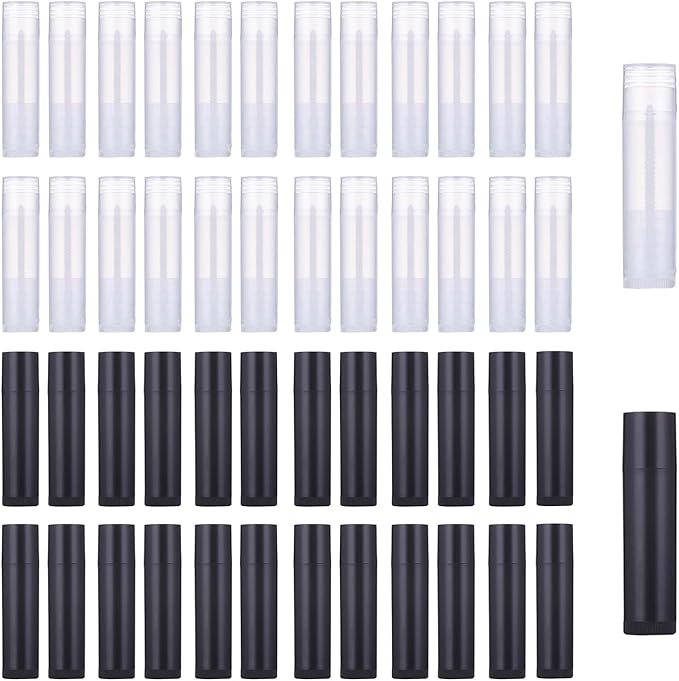 50Pcs Plastic Lip Balm Tube Bottles 5g Empty Lip Gloss Containers Refillable Deodorant Lip Sticks DIY Lip Balm Tube Holders for Homemade Lipsticks, Solid Perfume Comestics 2 Colors (Clear & Black)