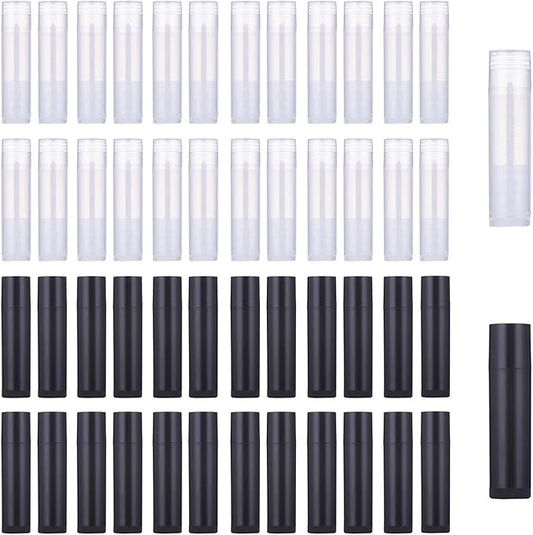 50Pcs Plastic Lip Balm Tube Bottles 5g Empty Lip Gloss Containers Refillable Deodorant Lip Sticks DIY Lip Balm Tube Holders for Homemade Lipsticks, Solid Perfume Comestics 2 Colors (Clear & Black)