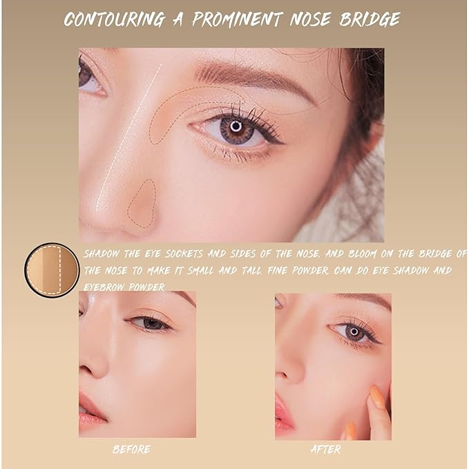 3in1 Face Contour Palette Powder, Face Bronze Powder Bronzer Palette, Sculpting Contouring Makeup Palette with Brush, Coffee Brown Contour for Warm Tone Skin, Natural High-Pigmented Blendable