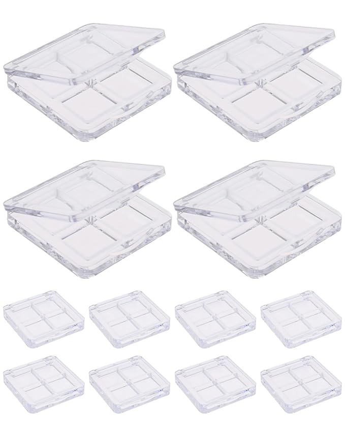 EORTA 12 Pieces Empty Makeup Palettes Box 4 Grids Eyeshadow Pigment Tray Women Refillable eyeshadow Lipstick Blush Highlighters Container Clear Square Pans for Lip Eyeshadow Paints
